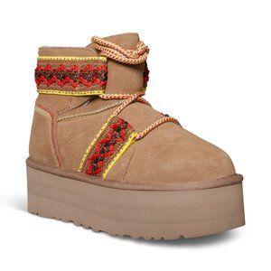 UGG CLASSIC MINI II BRAID PLATFORM CHESTNUT SUEDE